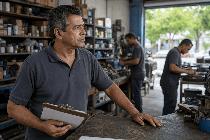 Dono de empresa preocupado com risco trabalhista